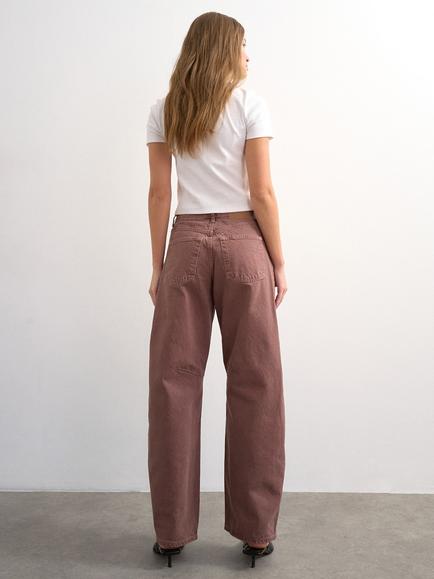 Topshop Mid Rise Barrel Leg Jeans, Aubergine - view 2, Aubergine