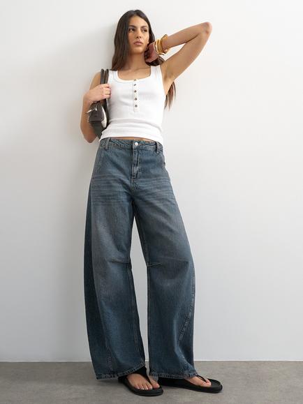 Topshop Horseshoe Barrel Leg Jeans, Dark Blue, Dark Blue
