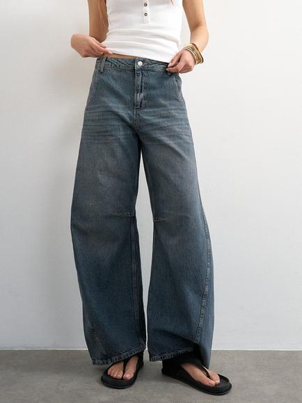 Topshop Horseshoe Barrel Leg Jeans, Dark Blue - view 2, Dark Blue