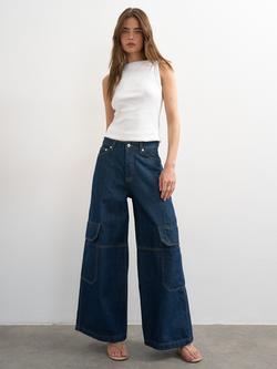 Topshop Mid Rise Wide Leg Jeans, Dark Blue - view 2, Dark Blue
