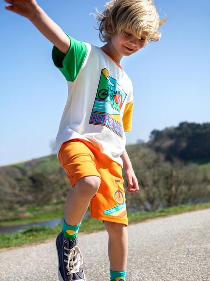 Frugi Kids' Towan Cotton Graphic Relaxed Fit T-Shirt, Soft White/Outdoors - view 2, Soft White/Outdoors