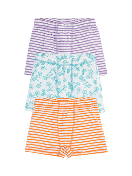 Frugi Kids' Sean Cotton Printed Boxer Shorts, Pack of 3, Bike, Bike