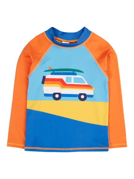 Frugi Kids' Sun Safe Rash Vest, Blue Skies/Campervan, Blue Skies/Campervan