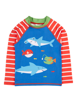 Frugi Kids' Sun Safe Long Sleeve Rash Vest, Papaya Breton/Fish, Papaya Breton/Fish