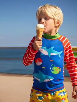 Frugi Kids' Sun Safe Long Sleeve Rash Vest, Papaya Breton/Fish - view 2, Papaya Breton/Fish