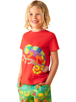 Frugi Kids' Carsen T-Shirt, Papaya/Chameleon - view 2, Papaya/Chameleon
