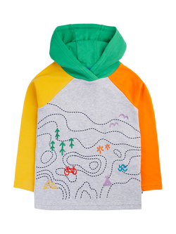 Frugi Kids' Compass Hooded Top, Grey Marl/Explore, Grey Marl/Explore