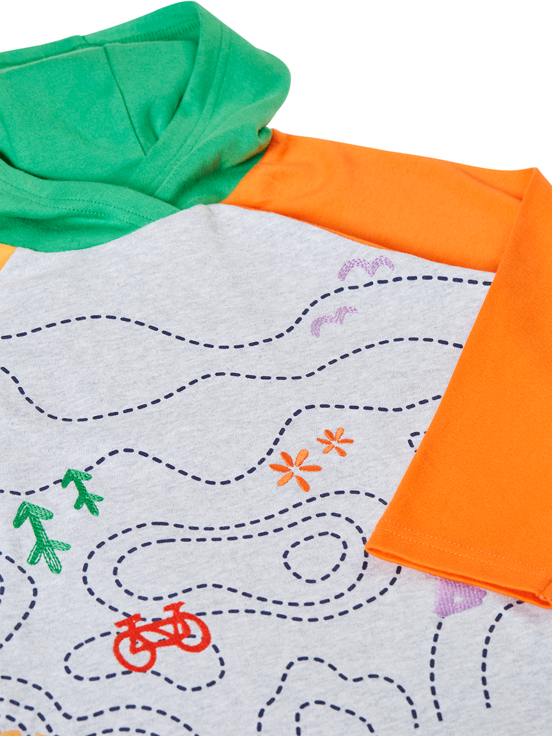 Product image 3 of 4, which shows Frugi Kids' Compass Hooded Top, Grey Marl/Explore, 10-11 years