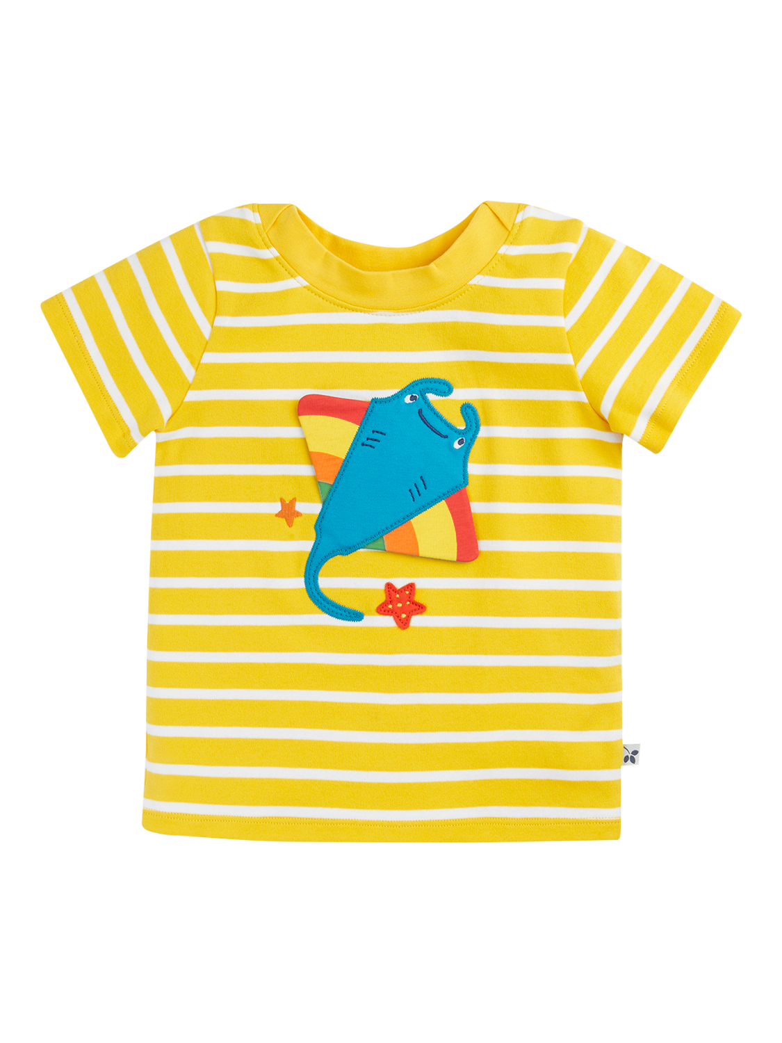 Product image 1 of 4, which shows Frugi Kids' Easy On Interactive T-Shirt, Lemon Breton/Ray, 3-6 months