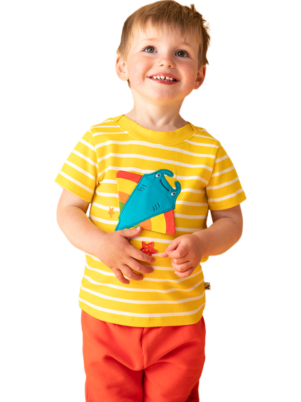 Frugi Kids' Easy On Interactive T-Shirt, Lemon Breton/Ray - view 2, Lemon Breton/Ray