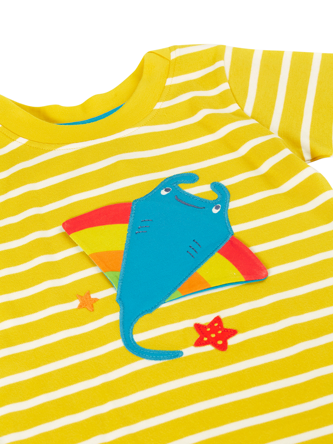 Product image 4 of 4, which shows Frugi Kids' Easy On Interactive T-Shirt, Lemon Breton/Ray, 3-6 months