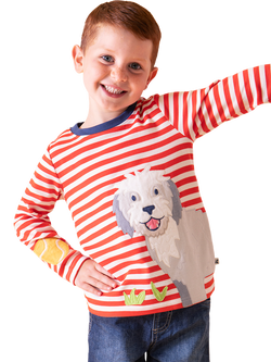 Frugi Kids' Summit Cotton Dog Print Long Sleeve Top, Dahlia Stripe/Dog - view 2, Dahlia Stripe/Dog