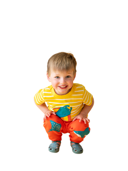 Frugi Kids' Brushback Joggers - view 2, Papaya/Sealife