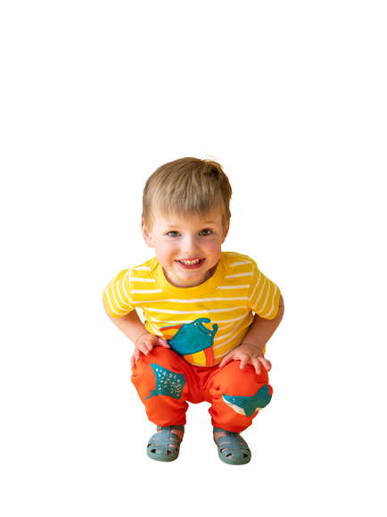 Frugi Kids' Brushback Joggers - view 2, Papaya/Sealife