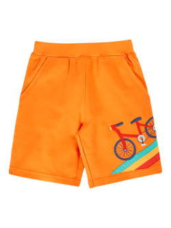 Frugi Kids' Cotton Birch Shorts, Spark Orange/Bike, Spark Orange/Bike