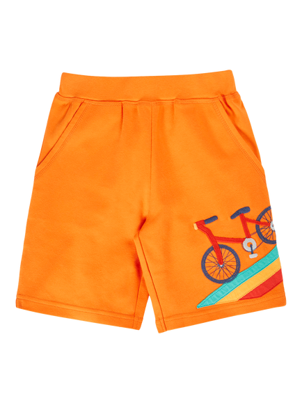 Frugi Kids' Cotton Birch Shorts, Spark Orange/Bike, Spark Orange/Bike