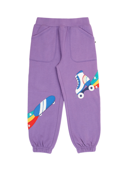 Frugi Kids' Malpas Skate Applique Joggers, Periwinkle/Multi, Periwinkle/Multi