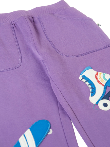 Frugi Kids' Malpas Skate Applique Joggers, Periwinkle/Multi - view 2, Periwinkle/Multi