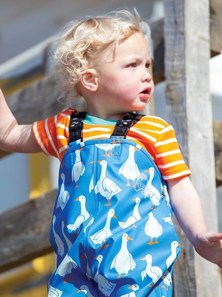 Frugi Kids' Puddle Buster Print Trousers, Cobalt/Multi - view 2, Cobalt/Multi