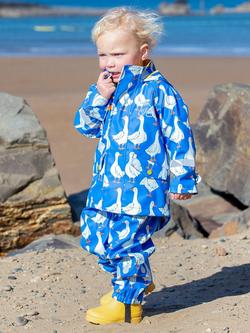 Frugi Kids' Puddle Buster Printed Rain Mac, Cobalt/Multi - view 2, Cobalt/Multi