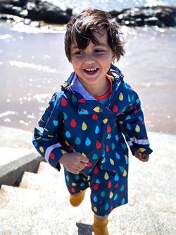 Frugi Kids' Puddle Packaway Poncho, Rainbow Rain - view 2, Rainbow Rain