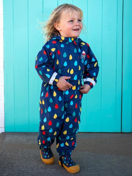 Frugi Kids' Rain Or Shine Rain Drop Waterproof Suit, Rainbow Rain - view 2, Rainbow Rain