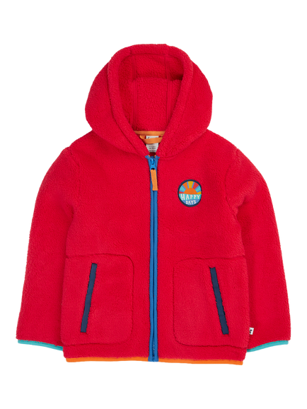 Frugi Kids' Glen Fleece Jacket, True Red/Happy, True Red/Happy