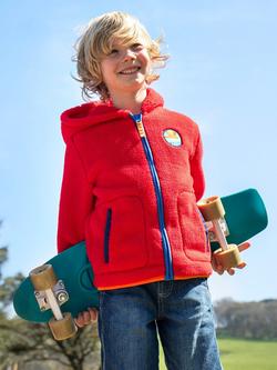Frugi Kids' Glen Fleece Jacket, True Red/Happy - view 2, True Red/Happy