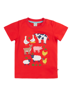 Frugi Kids' Lil Creature T-Shirt, Strawberry/Multi, Strawberry/Multi