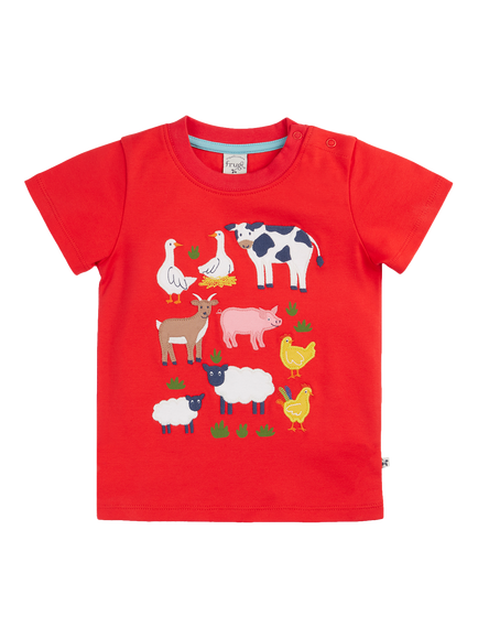 Frugi Kids' Lil Creature T-Shirt, Strawberry/Multi, Strawberry/Multi
