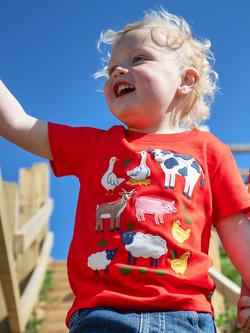 Frugi Kids' Lil Creature T-Shirt, Strawberry/Multi - view 2, Strawberry/Multi