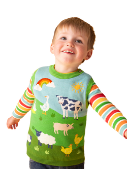 Frugi Kids' Rainbow Rib Long Sleeve Top, Happy Rib Strip - view 2, Happy Rib Stripe