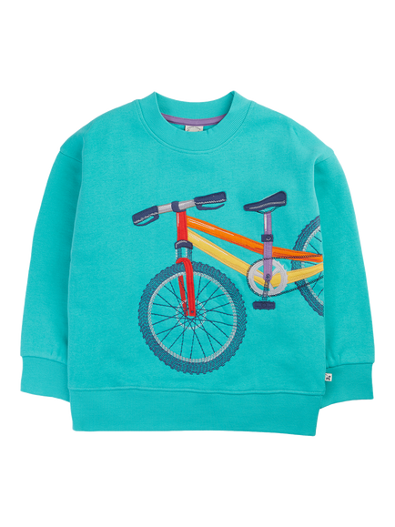 Frugi Kids' Superb Cotton Fleece Stitch Sweatshirt, Pacific Aqua/Bike, Pacific Aqua/Bike