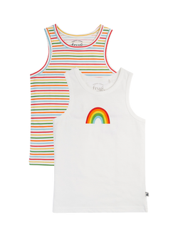 Frugi Kids' Varlie Cotton Vest, Pack of 2, Rainbow, Rainbow