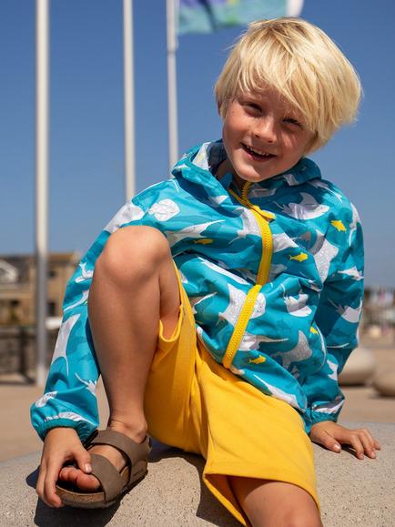 Frugi Kids' Rain Or Shine Ray Waterproof Jacket, Tropical Rays - view 2, Tropical Rays