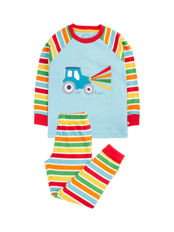 Frugi Kids' Jamie Applique Tractor Pyjamas, Multi, Multi