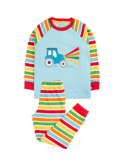 Frugi Kids' Jamie Applique Tractor Pyjamas, Multi, Multi