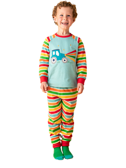 Frugi Kids' Jamie Applique Tractor Pyjamas, Multi - view 2, Multi