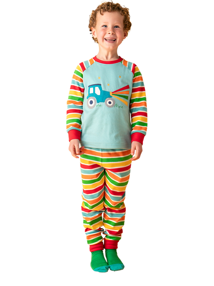 Frugi Kids' Jamie Applique Tractor Pyjamas, Multi - view 2, Multi