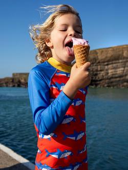 Frugi Kids' Sun Safe Rash Vest,& Shorts Set, Happy Hammerheads - view 2, Happy Hammerheads