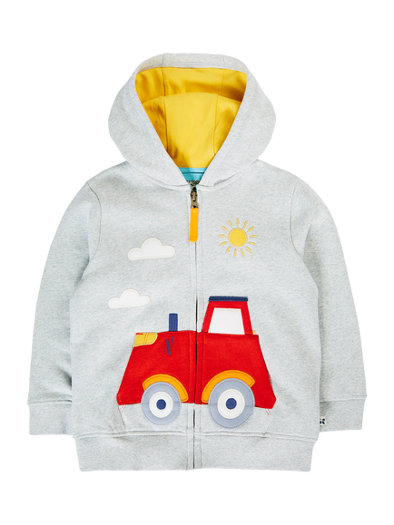 Frugi Kids' Carbis Cotton Hoodie, Grey Marl/Tractor, Grey Marl/Tractor