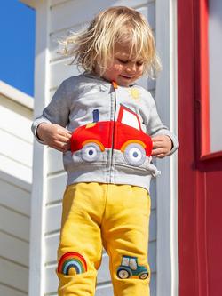 Frugi Kids' Carbis Cotton Hoodie, Grey Marl/Tractor - view 2, Grey Marl/Tractor