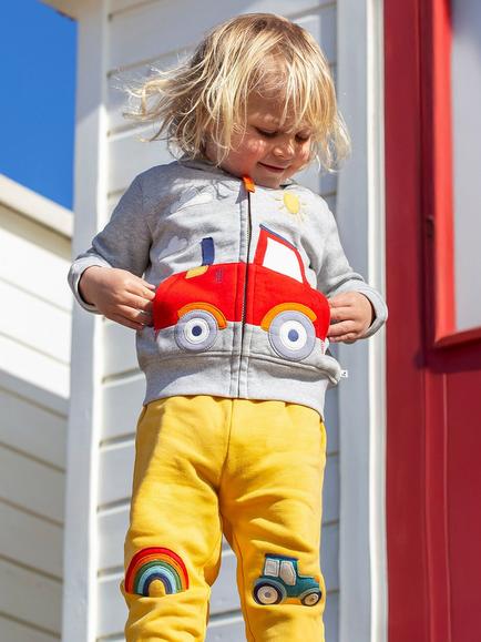 Frugi Kids' Carbis Cotton Hoodie, Grey Marl/Tractor - view 2, Grey Marl/Tractor