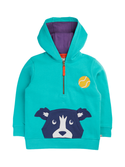 Frugi Kids' Hadley Half Zip Hoodie, Pacific Aqua/Multi, Pacific Aqua/Multi