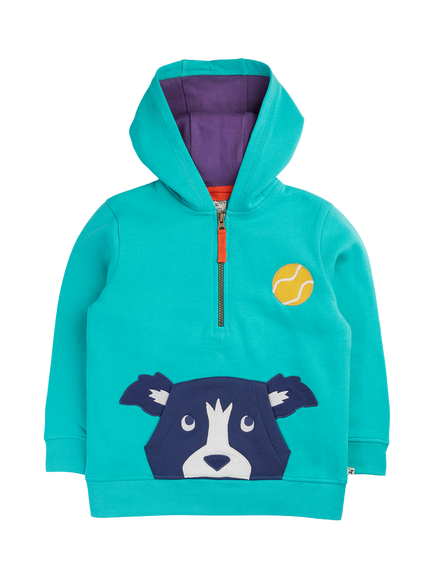 Frugi Kids' Hadley Half Zip Hoodie, Pacific Aqua/Multi, Pacific Aqua/Multi