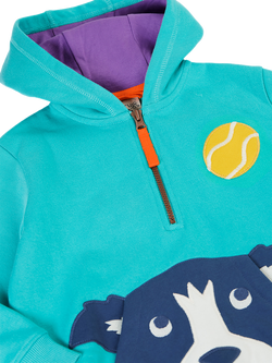 Frugi Kids' Hadley Half Zip Hoodie, Pacific Aqua/Multi - view 2, Pacific Aqua/Multi