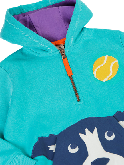 Frugi Kids' Hadley Half Zip Hoodie, Pacific Aqua/Multi - view 2, Pacific Aqua/Multi