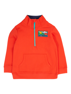 Frugi Kids' Handy Half Zip Fleece Sweatshirt, Papaya/Multi, Papaya/Multi