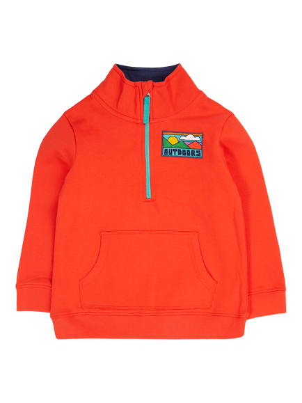 Frugi Kids' Handy Half Zip Fleece Sweatshirt, Papaya/Multi, Papaya/Multi