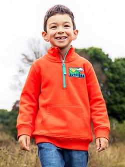 Frugi Kids' Handy Half Zip Fleece Sweatshirt, Papaya/Multi - view 2, Papaya/Multi